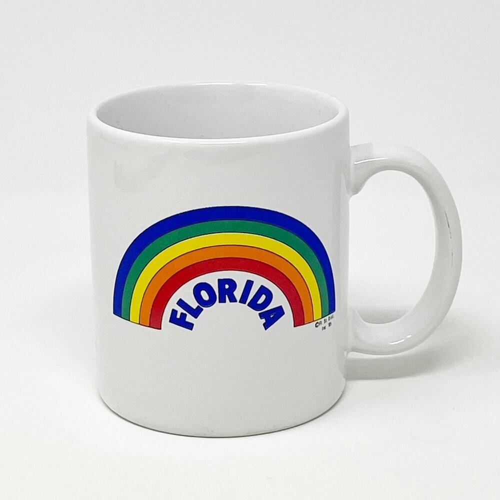 Vintage Florida Rainbow Travel Souvenir Coffee Cup Mug Dated 1985 Collectible‎